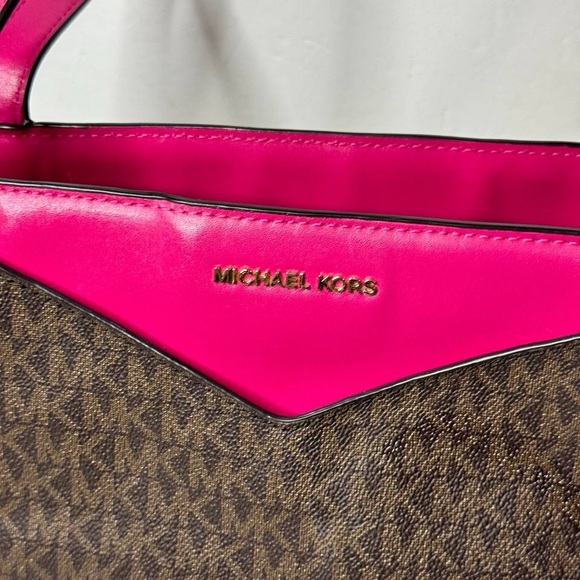 Michael Kors Collection Coated Canvas Shoulder Tote Bag Brown/Pink - Picture 2 of 13